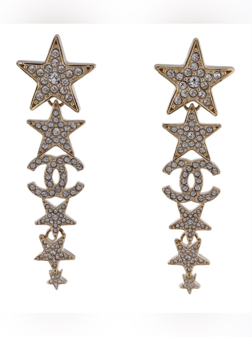 Double C Star ⭐️ Long Drop Logo Earrings for Pierced Ears